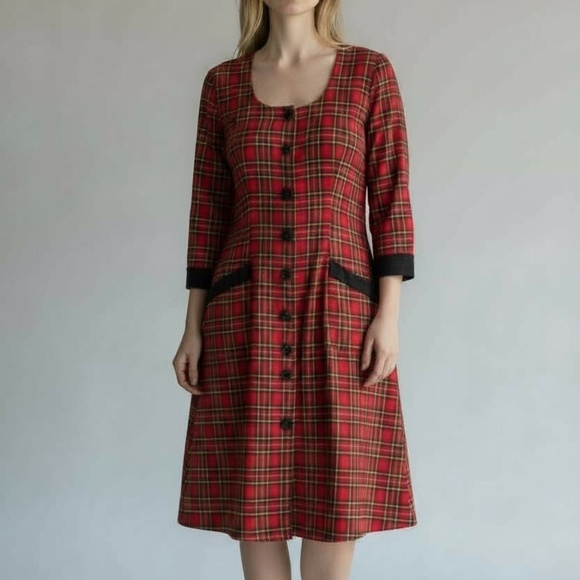 Vintage 90s Compagnie Internationale Express Plaid Dress Button Front - size 8 - Picture 1 of 3